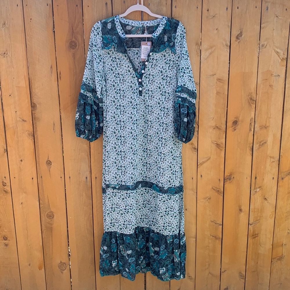 Bohemian gypsy cottage core beach cover up sheer dress NWT Floral green